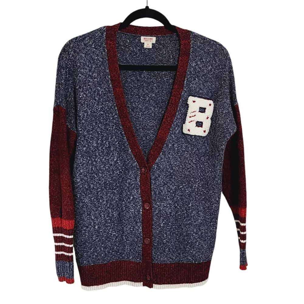 Mossimo blue & red varsity academia button up cardigan M